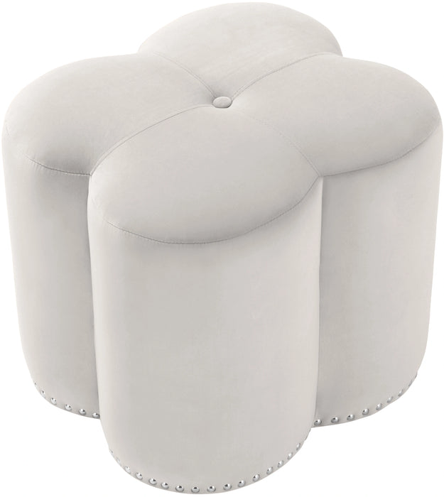 Clover Cream Velvet Ottoman