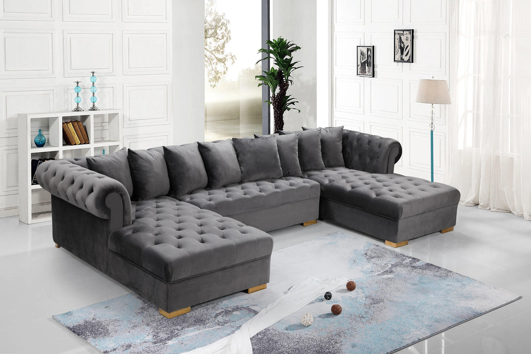 Presley Grey Velvet 3pc. Sectional