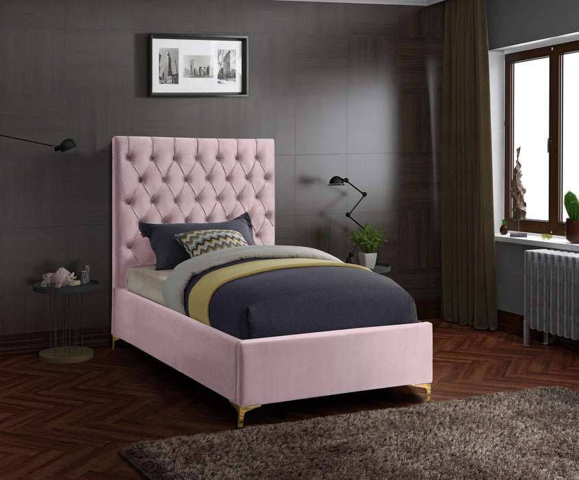 Cruz Pink Velvet Twin Bed