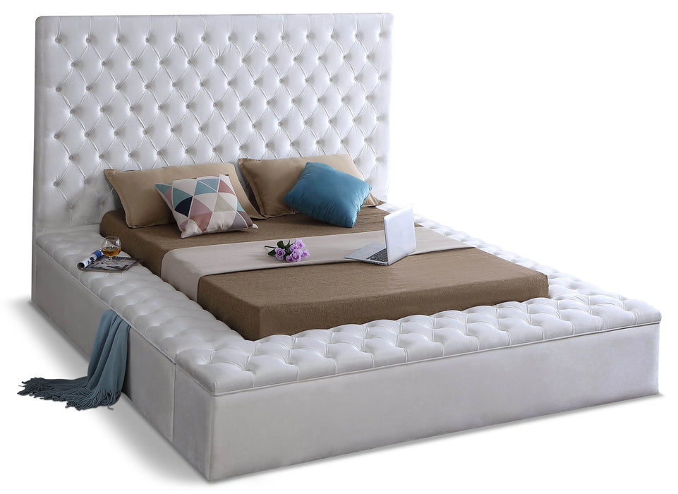 Bliss White Velvet Queen Bed (3 Boxes)