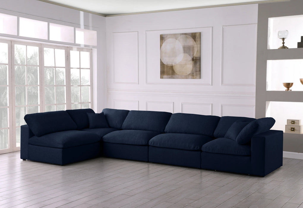 Serene Navy Linen Fabric Deluxe Cloud Modular Sectional