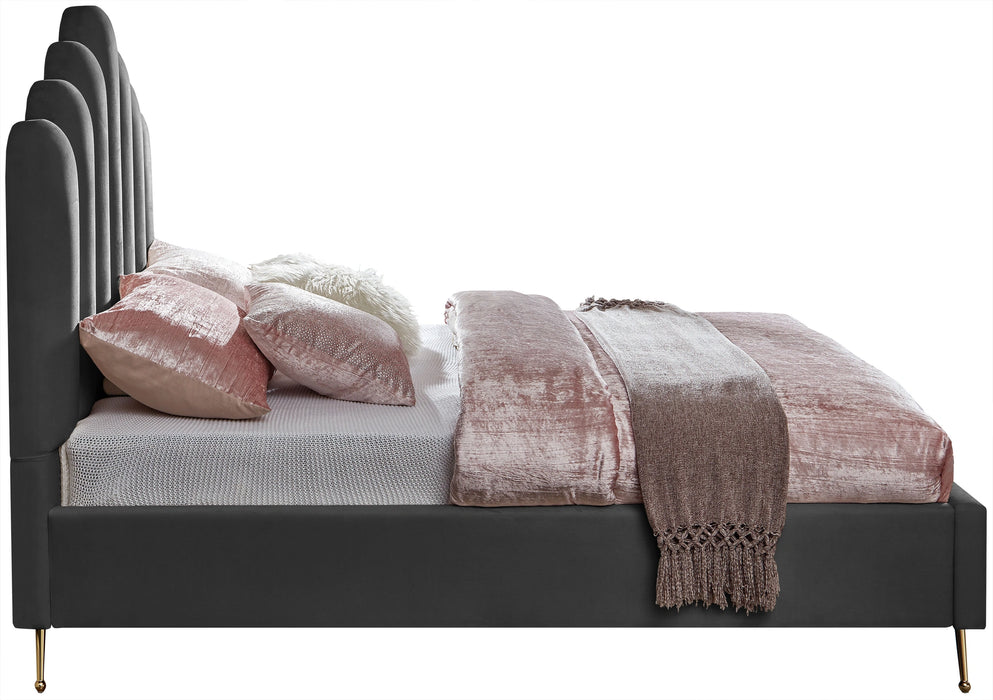 Lily Grey Velvet Full Bed