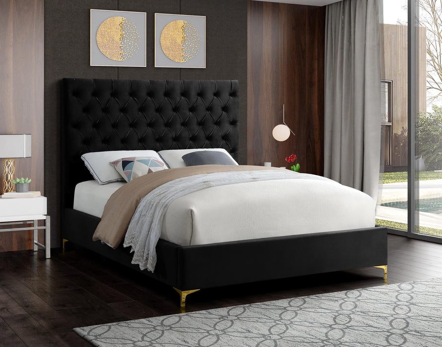 Cruz Black Velvet Queen Bed