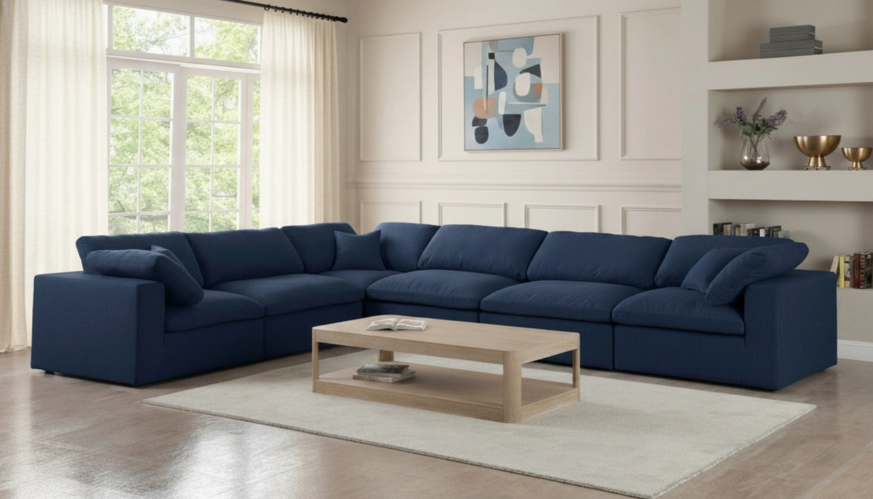 Serene Navy Linen Fabric Deluxe Cloud Modular Sectional