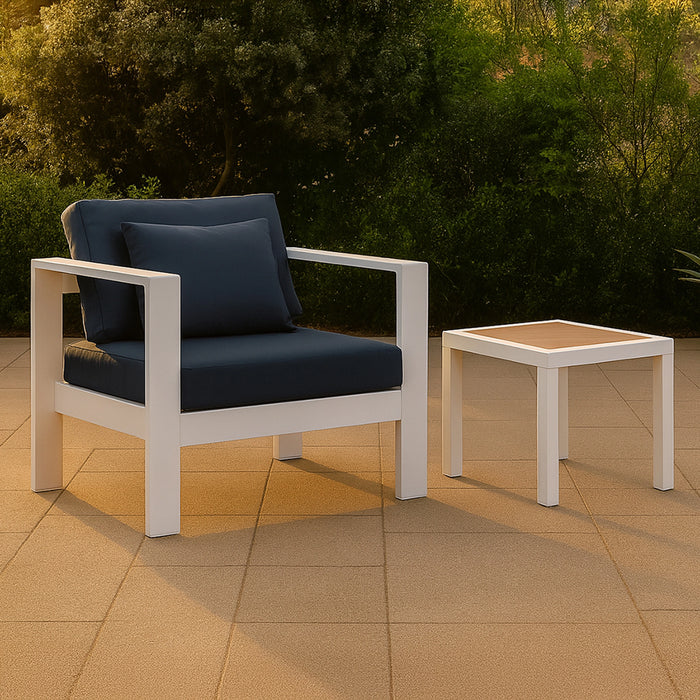 Nizuc Navy Waterproof Fabric Outdoor Patio Aluminum Arm Chair