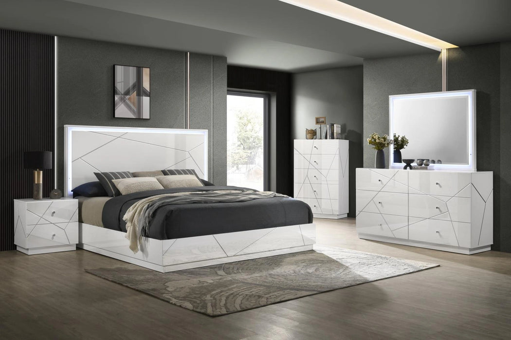 White/Gray Line King Bed