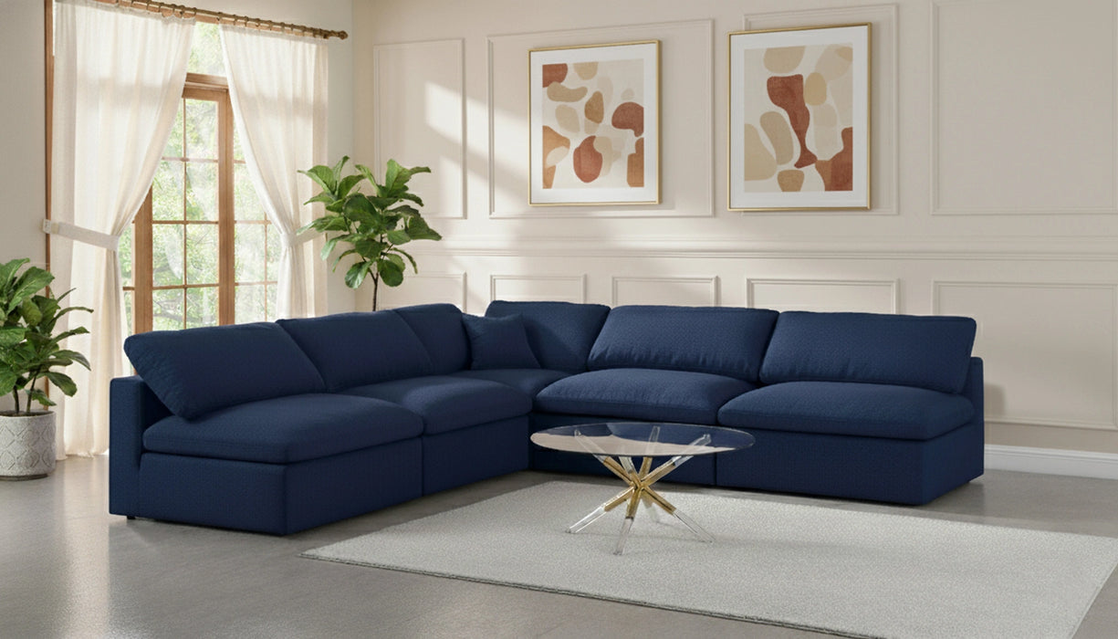 Serene Navy Linen Fabric Deluxe Cloud Modular Sectional