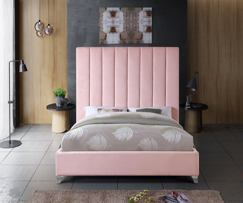 Via Pink Velvet King Bed