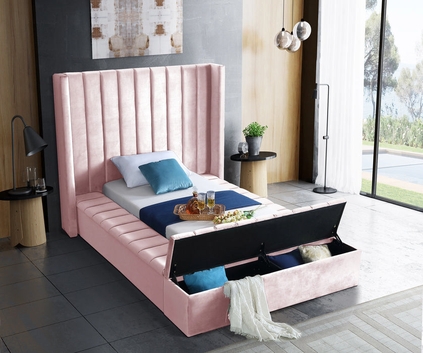 Kiki Pink Velvet Twin Bed (3 Boxes)