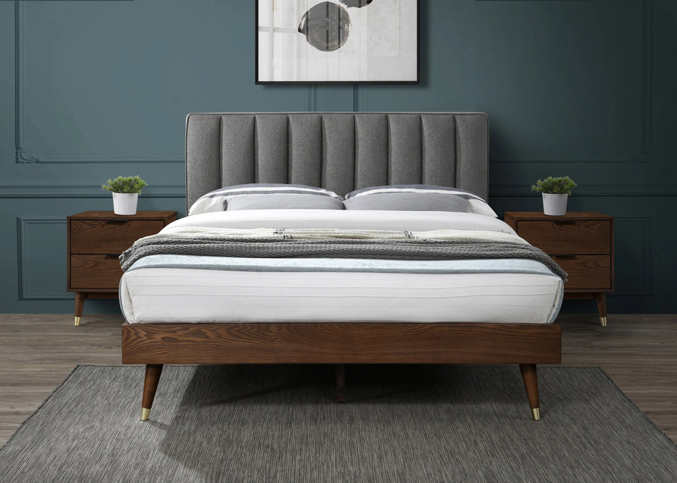 Vance Grey Linen Fabric Queen Bed (3 Boxes)