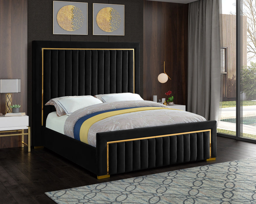 Dolce Black Velvet Queen Bed (3 Boxes)