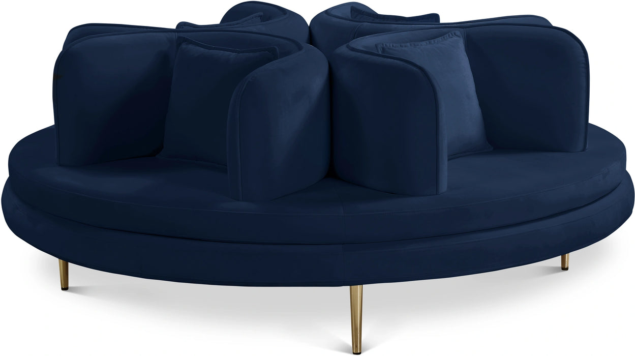 Circlet Navy Velvet Round Sofa Settee