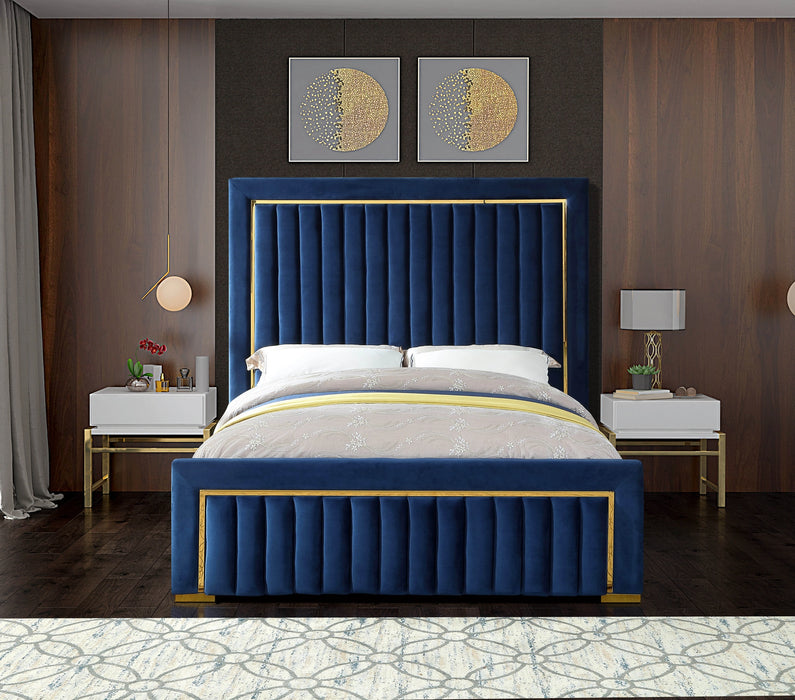 Dolce Navy Velvet King Bed (3 Boxes)