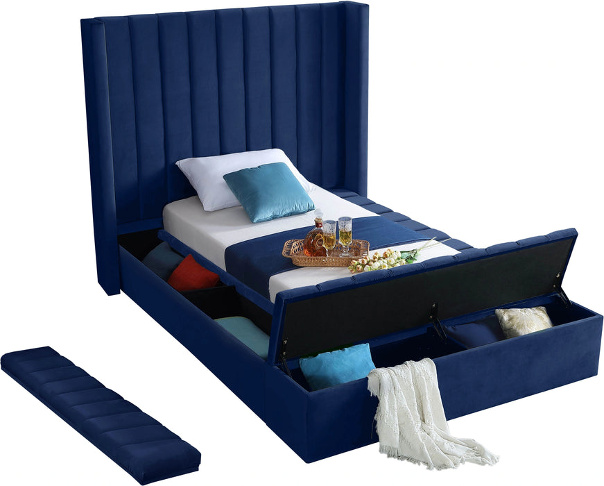 Kiki Navy Velvet Twin Bed (3 Boxes)