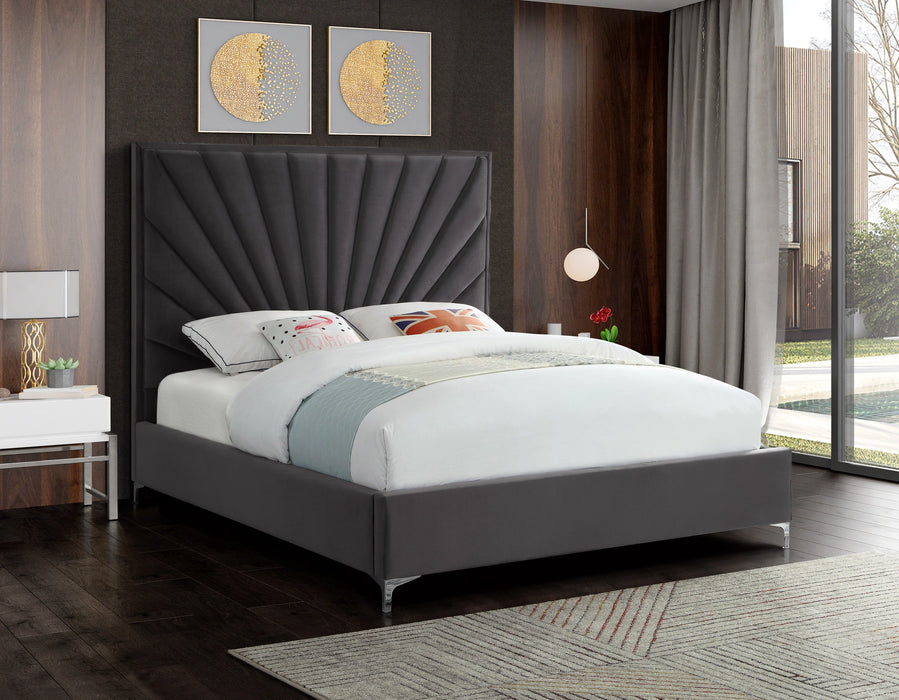 Eclipse Grey Velvet Queen Bed