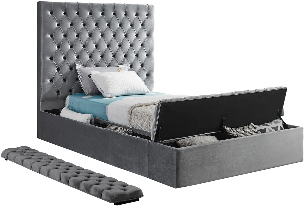 Bliss Grey Velvet Twin Bed (3 Boxes)