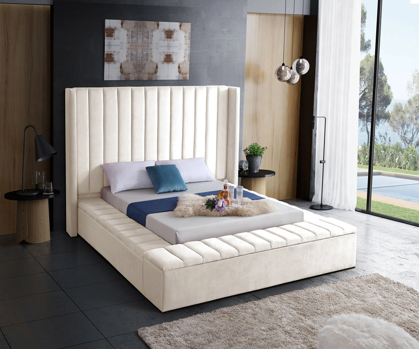 Kiki Cream Velvet Queen Bed (3 Boxes)
