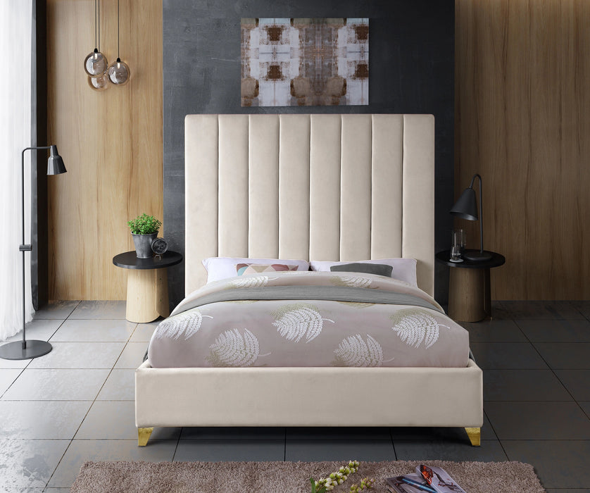 Via Cream Velvet Queen Bed