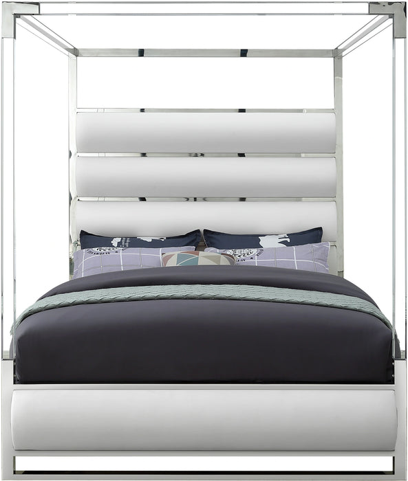 Encore White Faux Leather Queen Bed (4 Boxes)