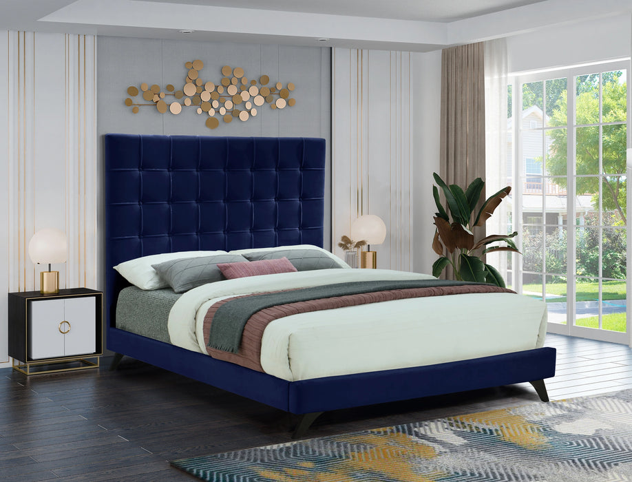 Elly Navy Velvet Queen Bed
