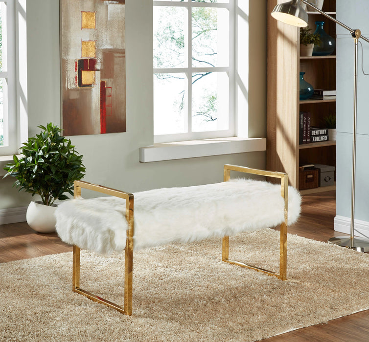 Chloe White Faux Fur Bench