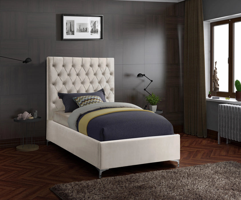 Cruz Cream Velvet Twin Bed