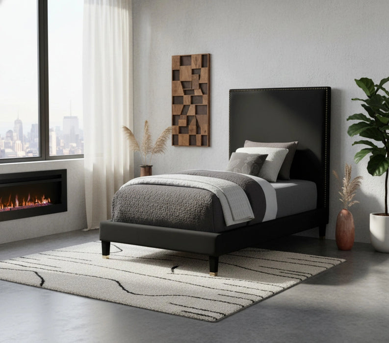 Harlie Black Velvet Twin Bed