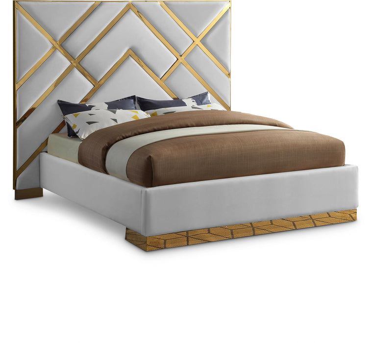 Vector White Faux Leather Queen Bed