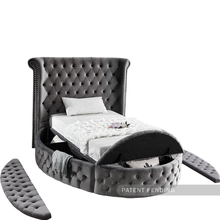 Luxus Grey Velvet Twin Bed (3 Boxes)