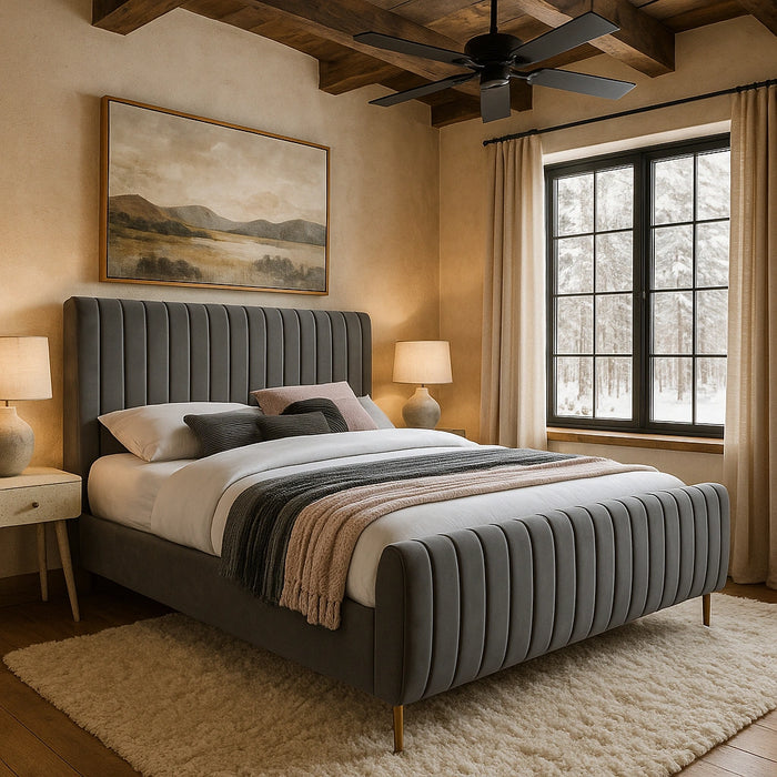 Zara Grey Velvet Full Bed (3 Boxes)