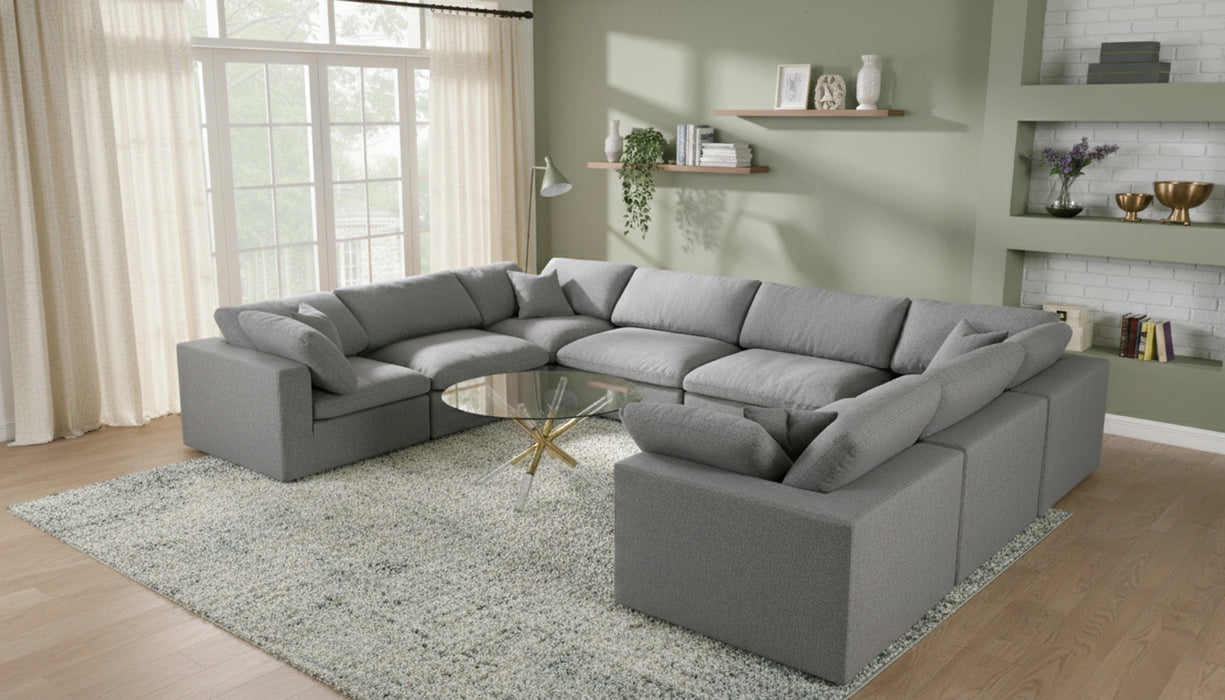 Serene Grey Linen Fabric Deluxe Cloud Modular Sectional