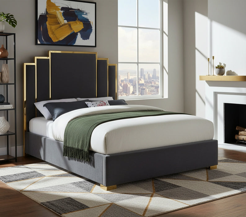 Hugo Grey Velvet Queen Bed