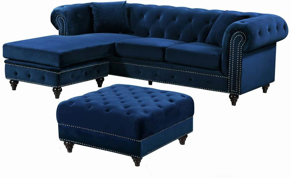 Sabrina Navy Velvet 2pc. Reversible Sectional