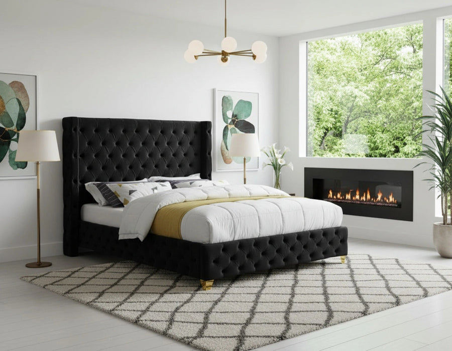 Savan Black Velvet King Bed