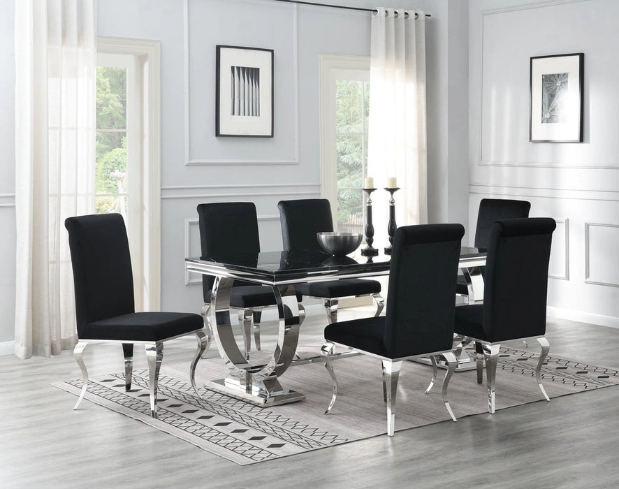 G-082-T-BLACK Dining Table-Black Marble-4 Velvet Chairs
