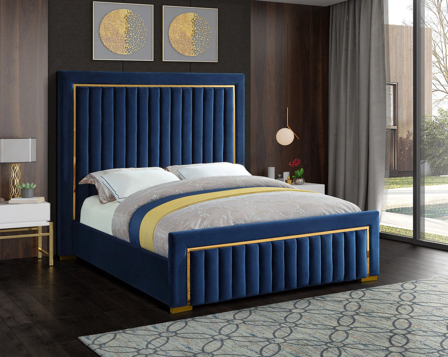 Dolce Navy Velvet Queen Bed (3 Boxes)