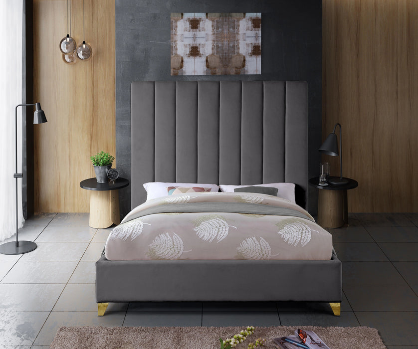 Via Grey Velvet Queen Bed