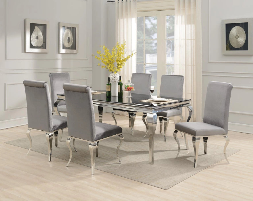 Glamour Dining Table & 4 Gray Velvet Chairs