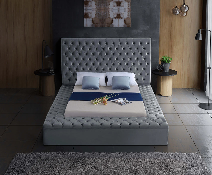 Bliss Grey Velvet Queen Bed (3 Boxes)