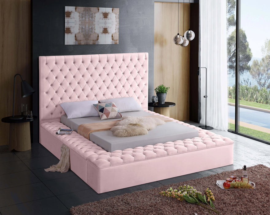 Bliss Pink Velvet Queen Bed (3 Boxes)