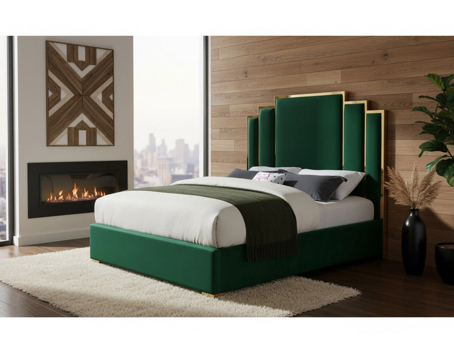 Hugo Green Velvet Queen Bed