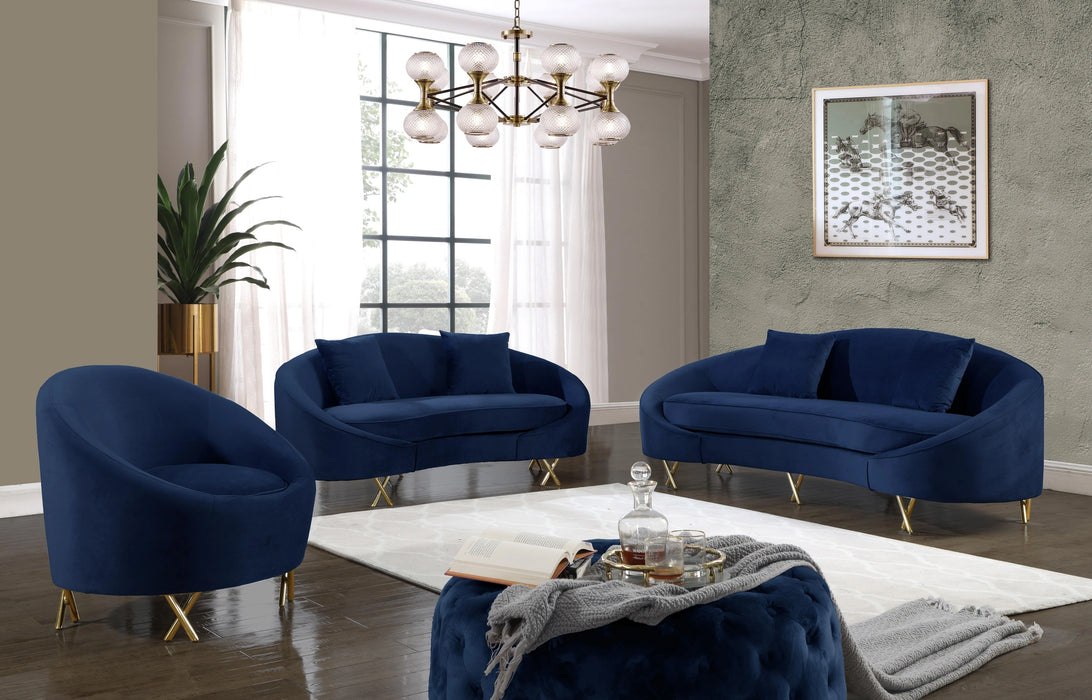 Serpentine Navy Velvet Sofa