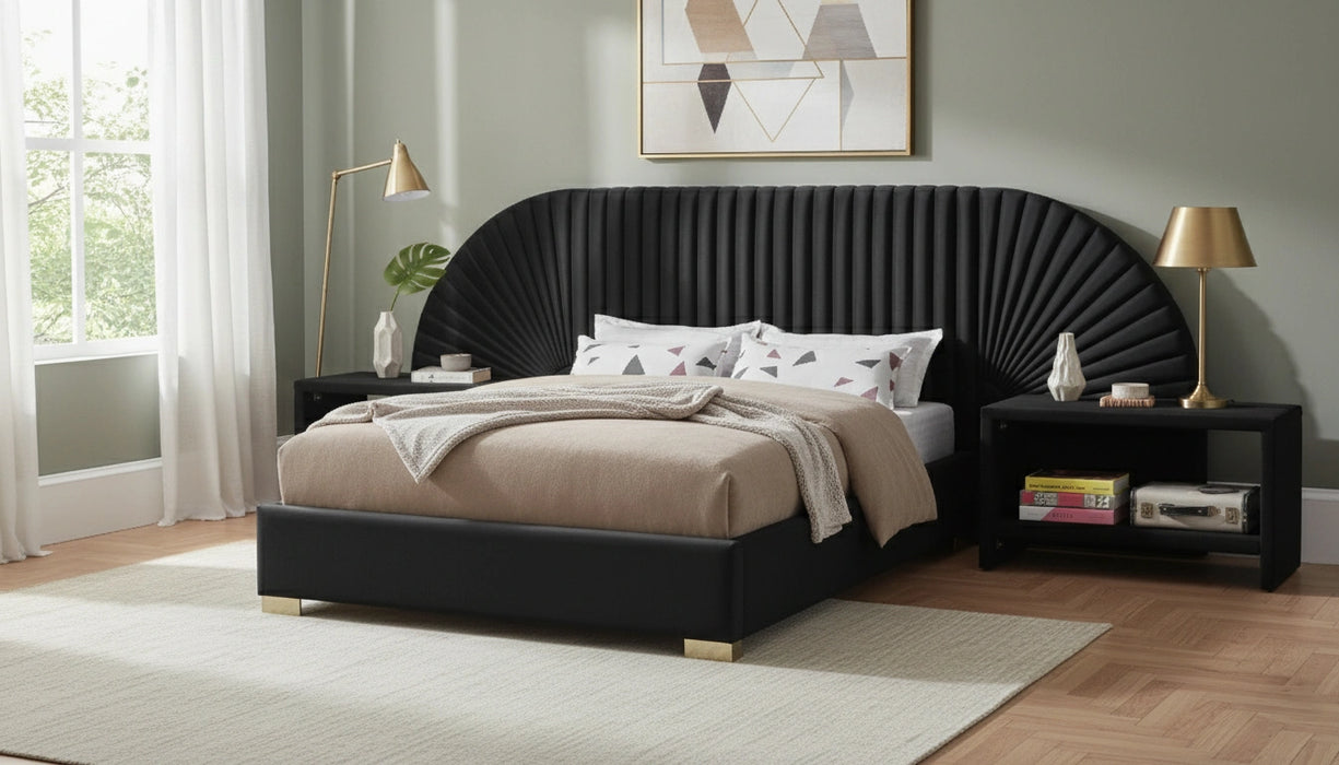 Cleo Black Velvet King Bed (3 Boxes)