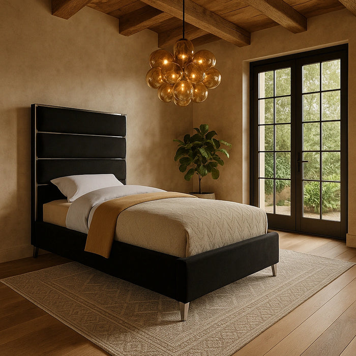 Zuma Black Velvet Twin Bed