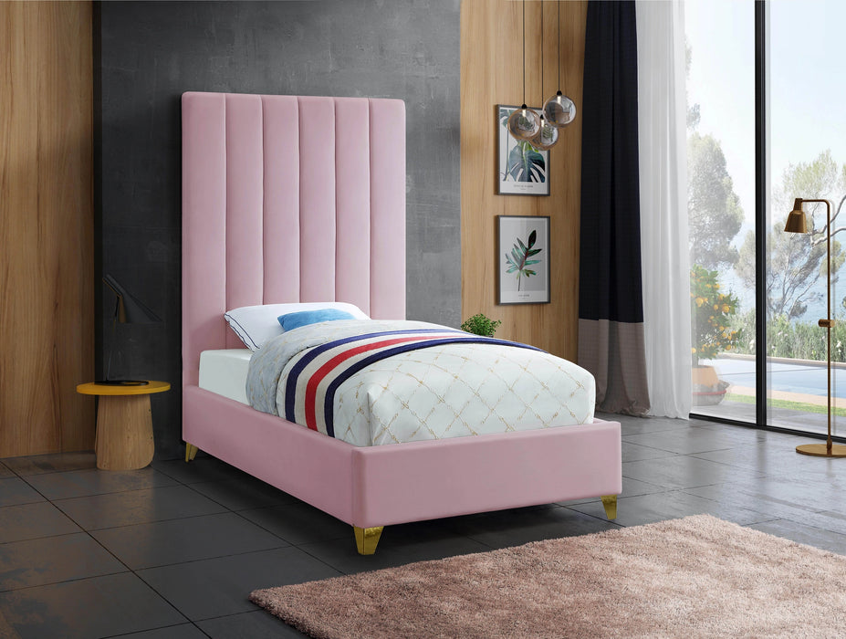 Via Pink Velvet Twin Bed