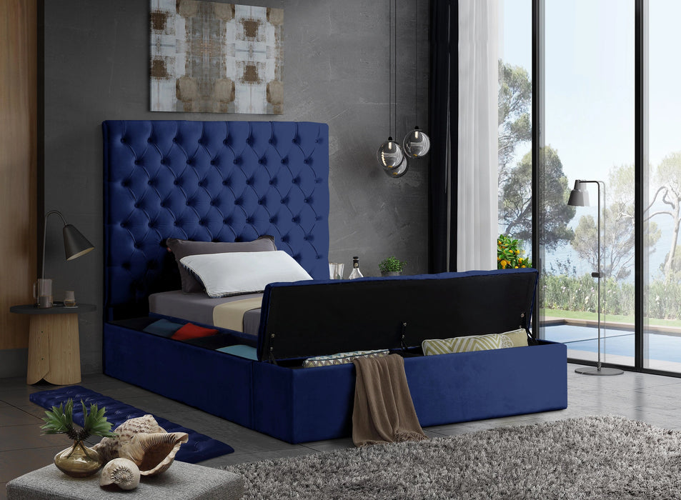 Bliss Navy Velvet Twin Bed (3 Boxes)