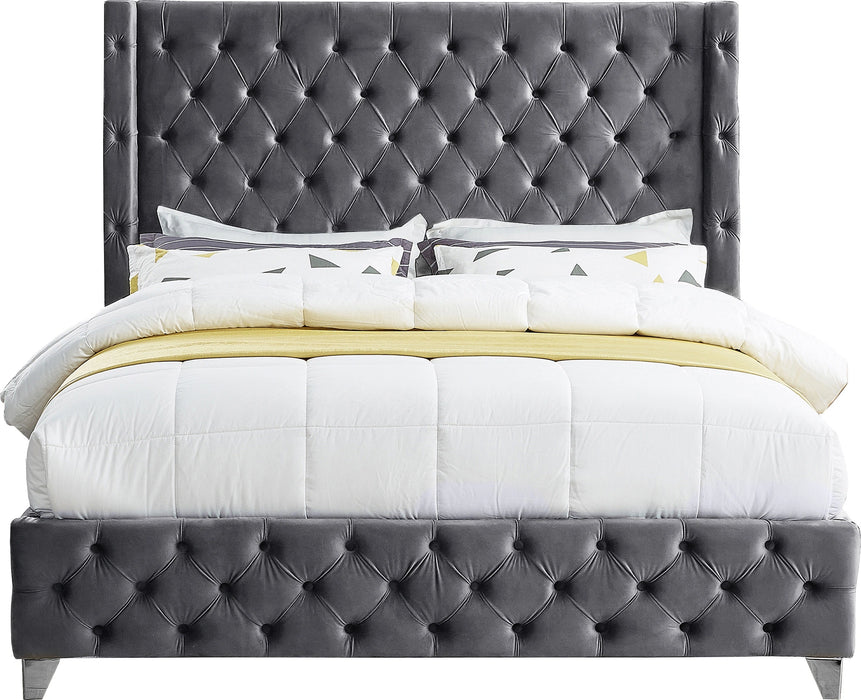 Savan Grey Velvet Queen Bed
