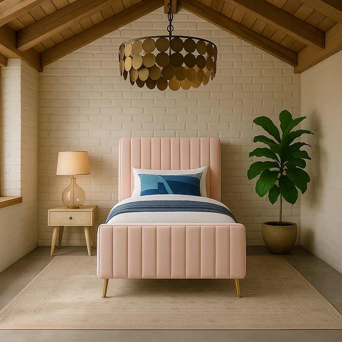 Zara Pink Velvet Twin Bed (3 Boxes)