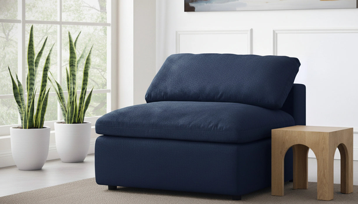 Serene Navy Linen Fabric Deluxe Cloud Armless Chair