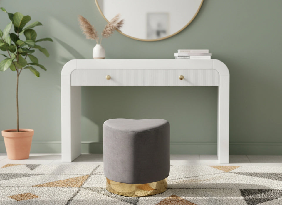 Heart Grey Velvet Ottoman/Stool